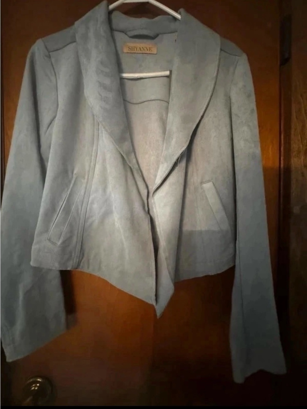 Shyanne Light Gray Suede Cropped Shawl Collar Jacket
